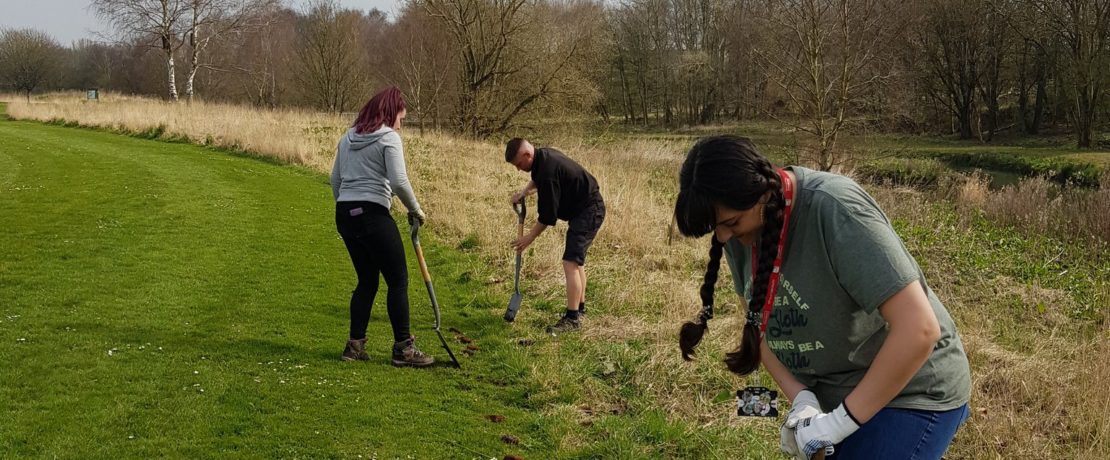 Volunteers planting a hedge