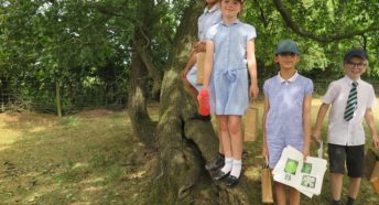 Children surveying the hedge